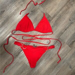 Beach Bunny Red Bikini with Heart Accents